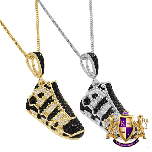 Sterling Silver Blank Simulated Diamond 14K Gold Over Designer Sports Shoe Sneaker Pendent Charm 1.75''
