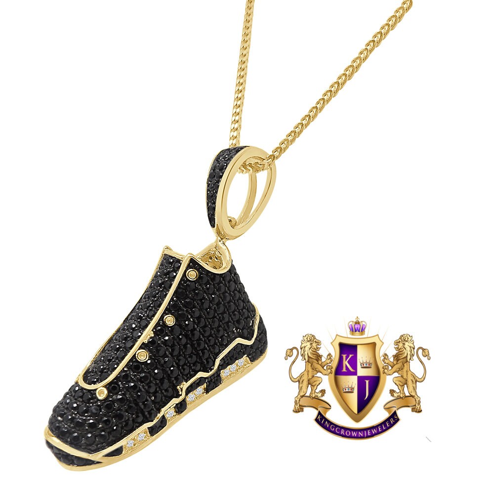 Sterling Silver Blank Simulated Diamond 14K Gold Over Designer Sports Shoe Sneaker Pendent Charm 1.75''