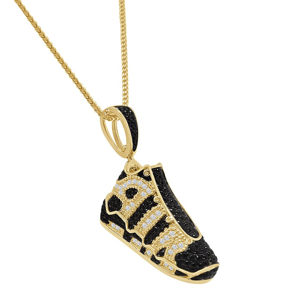 Sterling Silver Blank Simulated Diamond 14K Gold Over Designer Sports Shoe Sneaker Pendent Charm 1.75''