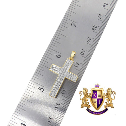 Unisex Real Genuine Diamond 10K Gold Finish Jesus Cross Mini Charm Pendent Chain Set 1.30''