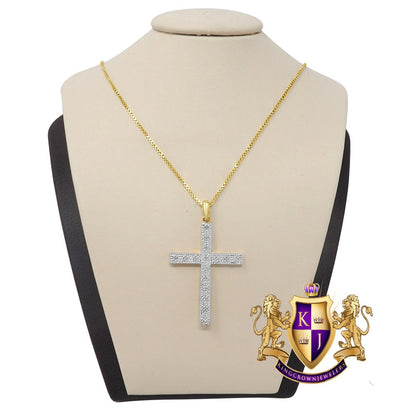 Real Genuine Diamond 10K Gold Finish Jesus Cross Mini Charm Pendent Chain Set 1.50'' Unisex