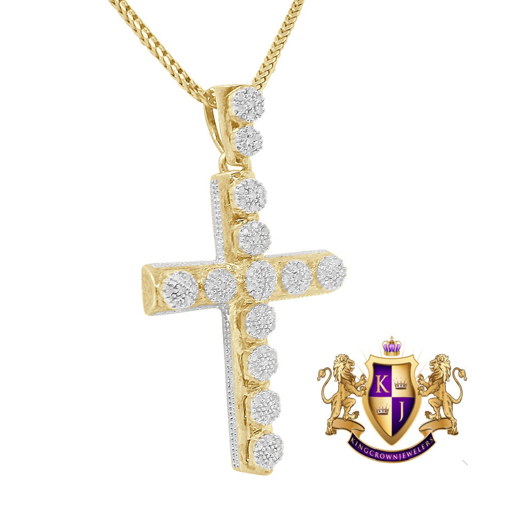 Real Genuine Diamond 0.50 Cwt. Jesus Christ Holy Cross Flower Cluster Charm 10K Gold Finish Pendent 2''