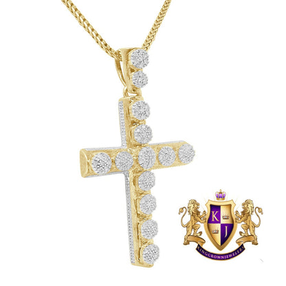 Real Genuine Diamond 0.50 Cwt. Jesus Christ Holy Cross Flower Cluster Charm 10K Gold Finish Pendent 2''