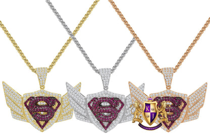Men's Genuine Authentic Sterling Silver Simulated Diamond Flying Wings Custom Designer Pendent Charm Set