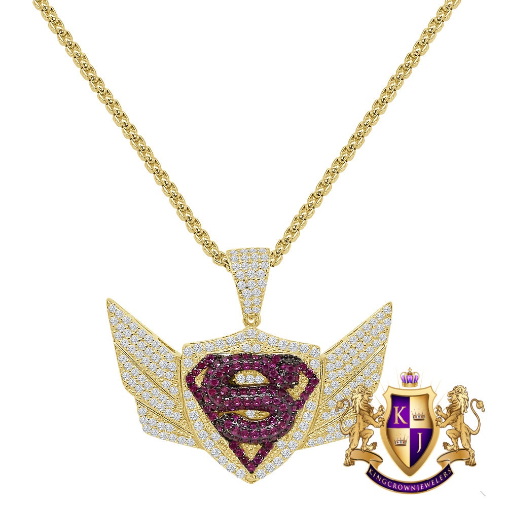Men's Genuine Authentic Sterling Silver Simulated Diamond Flying Wings Custom Designer Pendent Charm Set