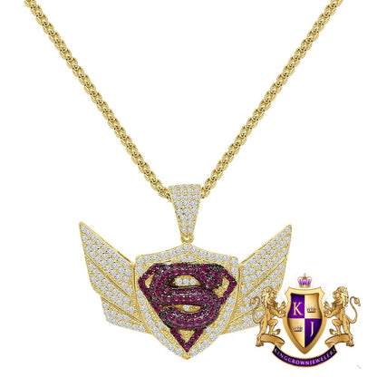Men's Genuine Authentic Sterling Silver Simulated Diamond Flying Wings Custom Designer Pendent Charm Set