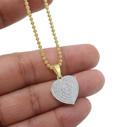 Real Genuine Diamond 0.60 Cwt. 10K Gold Finish LOVE Heart Mini Pendent Charm Chain Set 1''