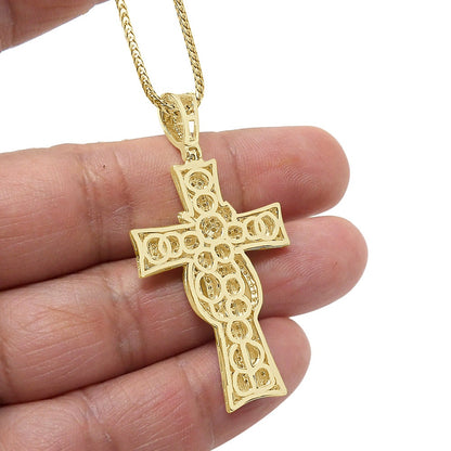 Unisex Real Italian Sterling Silver Simulate Diamond 10K Gold Over Jesus Christ Cross Piece Charm Religious Pendent 2''