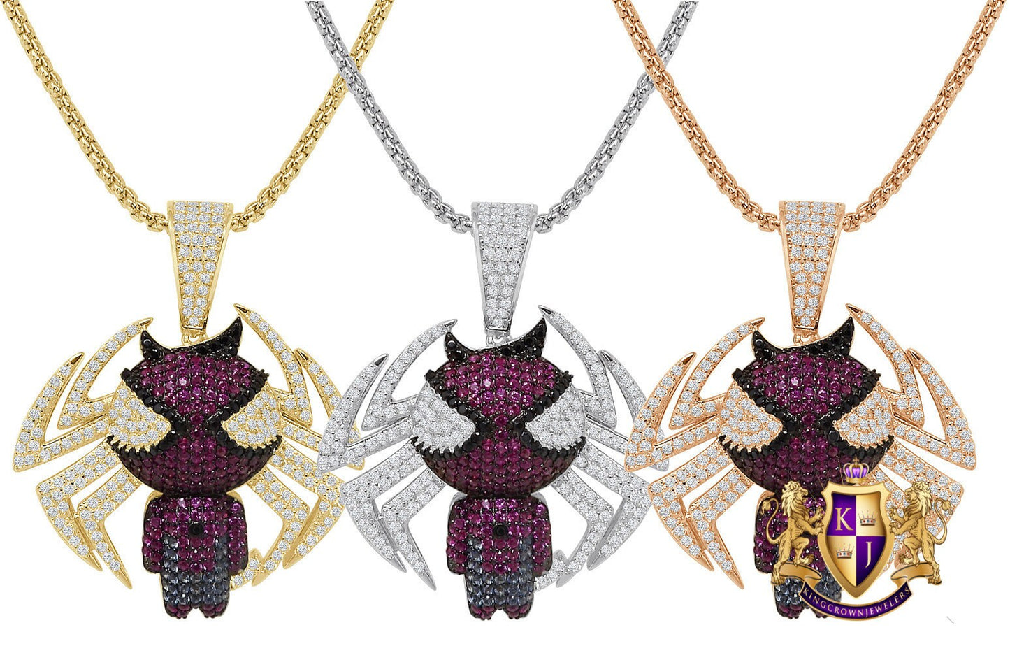 Men's Custom Designer Pendent Charm Set Genuine Authentic Sterling Silver Simulated Diamond Spider Web 1.75''