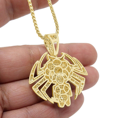 Men's Custom Designer Pendent Charm Set Genuine Authentic Sterling Silver Simulated Diamond Spider Web 1.75''