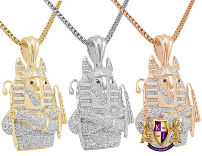 Real Genuine Diamond 0.85 Cwt. Egyptian God Anubis Pharaoh 10K Gold Over Mini Small Charm Pendent Chain Set 1.35''
