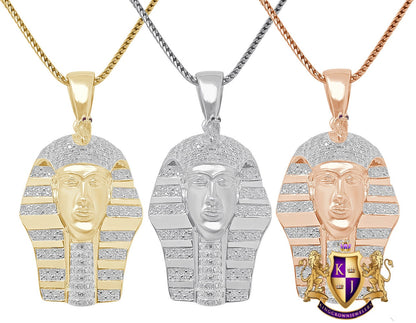 Real Genuine Diamond 0.60 Cwt. Egyptian King Tut Pharaoh 10K Gold Over Small Charm Pendent Chain Set 2''