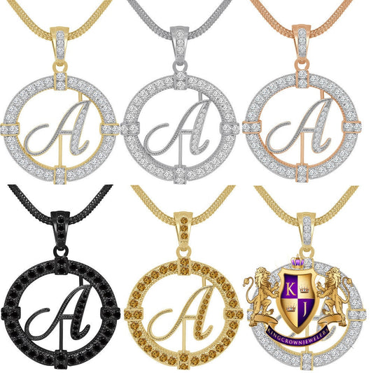 Solitaire Men's Big 2.75'' 14k Gold Over Round Medallion Initial Letter Alphabet "A" Charm Pendent Chain Set 39 + Grams