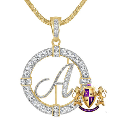 Solitaire Men's Big 2.75'' 14k Gold Over Round Medallion Initial Letter Alphabet "A" Charm Pendent Chain Set 39 + Grams