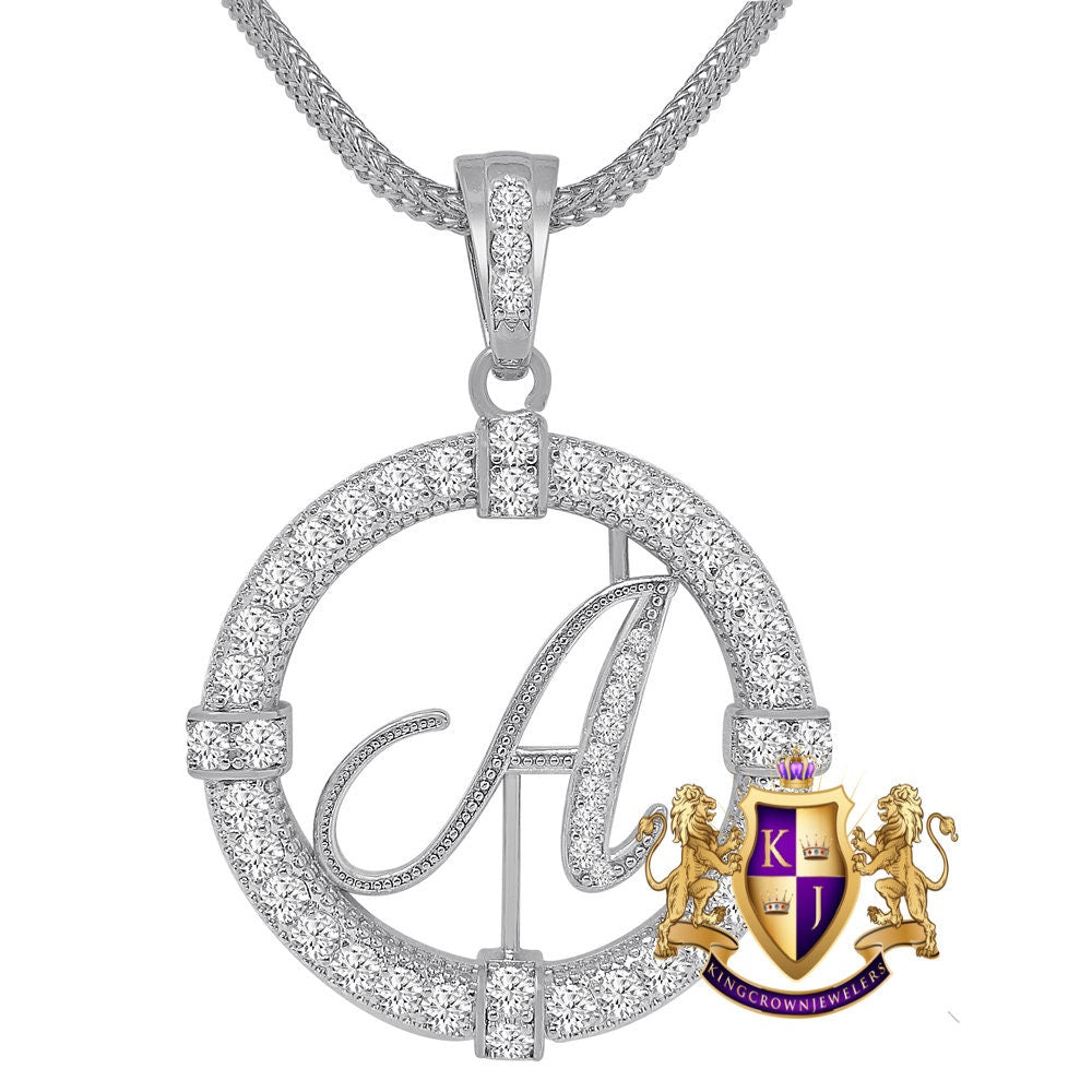 Solitaire Men's Big 2.75'' 14k Gold Over Round Medallion Initial Letter Alphabet "A" Charm Pendent Chain Set 39 + Grams