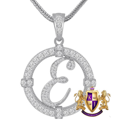Solitaire Men's Big 2.75'' 14k Gold Over Round Medallion Cursive Initial Letter Alphabet "E" Charm Pendent Chain Set 39 + Grams