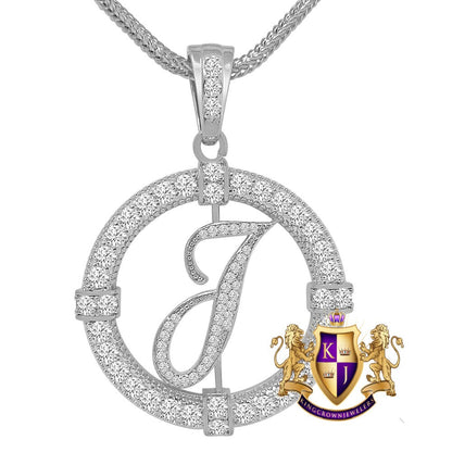 Solitaire Men's Big 2.75'' 14k Gold Over Round Medallion Cursive Initial Letter Alphabet "J" Charm Pendent Chain Set 39 + Grams