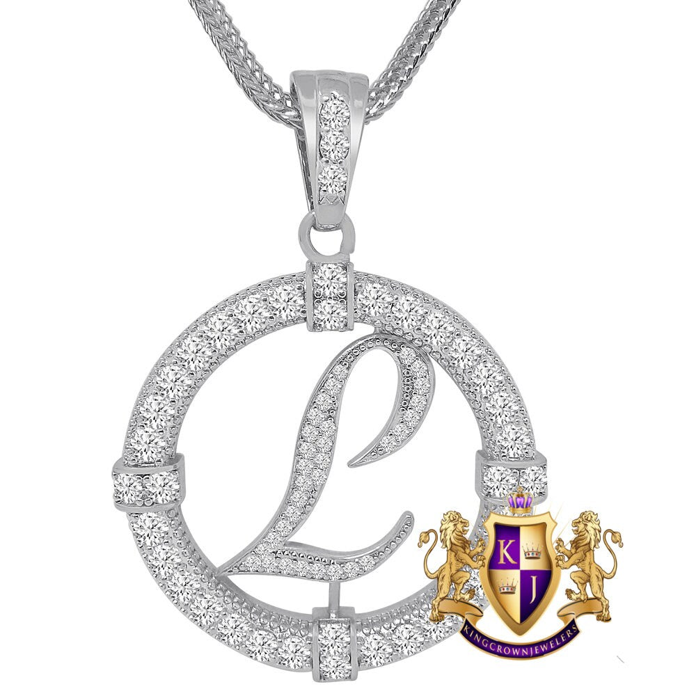 Solitaire Men's Big 2.75'' 14k Gold Over Round Medallion Cursive Initial Letter Alphabet "L" Charm Pendent Chain Set 39 + Grams