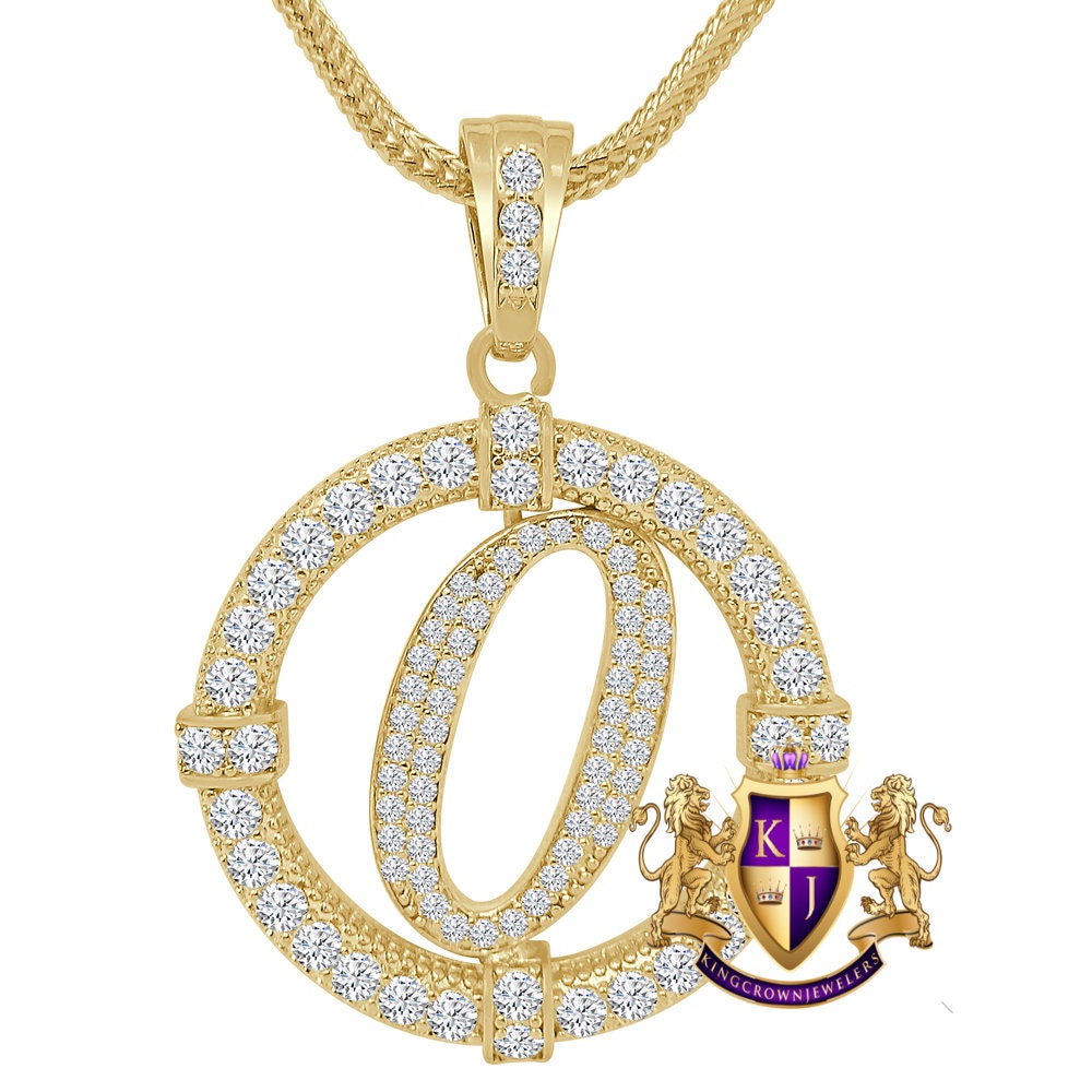 Solitaire Men's Big 2.75'' 14k Gold Over Round Medallion Cursive Initial Letter Alphabet "O" Charm Pendent Chain Set 39 + Grams