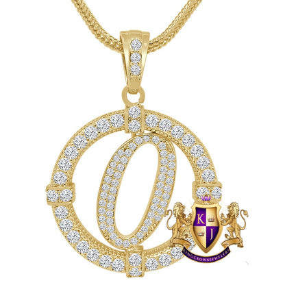 Solitaire Men's Big 2.75'' 14k Gold Over Round Medallion Cursive Initial Letter Alphabet "O" Charm Pendent Chain Set 39 + Grams