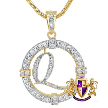 Solitaire Men's Big 2.75'' 14k Gold Over Round Medallion Cursive Initial Letter Alphabet "Q" Charm Pendent Chain Set 39 + Grams