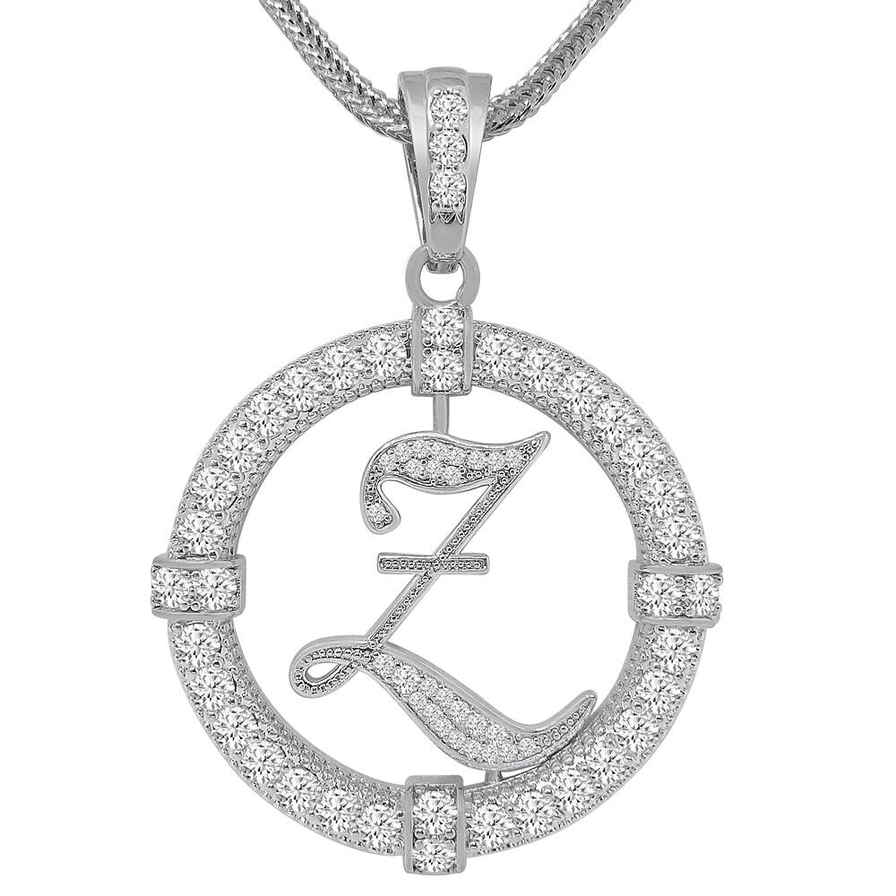 Solitaire Men's Big 2.75'' 14k Gold Over Round Medallion Cursive Initial Letter Alphabet "Z" Charm Pendent Chain Set 39 + Grams