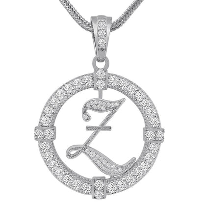 Solitaire Men's Big 2.75'' 14k Gold Over Round Medallion Cursive Initial Letter Alphabet "Z" Charm Pendent Chain Set 39 + Grams