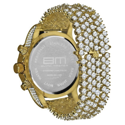 Fully Iced 18k Gold Finish Simulated Diamond Custom Band Men's Luxury Watch 48mm W/Date