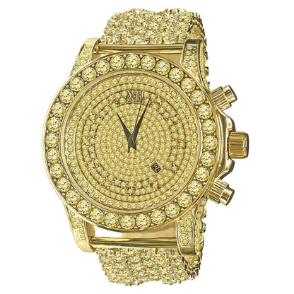 Canary Citrine Fully Iced 18k Gold Finish Simulated Diamond Custom Band Men's Luxury Watch 48mm W/Date