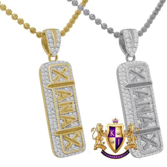 14K Gold On  Real Sterling Silver Simulated Diamond XANAX Pill Medicine Pendent Charm Chain Set