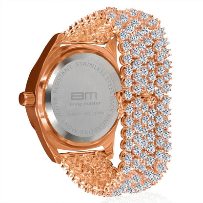 Men's 18k Rose Gold Finish Simulated Diamond Custom Band Luxury Iced Watch 48mm W/Date