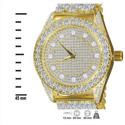 Men's 18k Yellow Gold Finish Simulated Diamond Custom Band Luxury Iced Watch 48mm W/Date