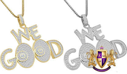 Men's Exclusive Custom Piece Real Sterling Silver Simulated Diamond "WE GOOD" Charm Pendent + Free Chain