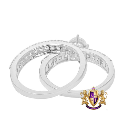 3 Cwt. Baguette/Round Cut Simulated Diamond 14K White Gold On Genuine Italian Silver Ladies Bridal Wedding Engagement 2 Piece Rings Set