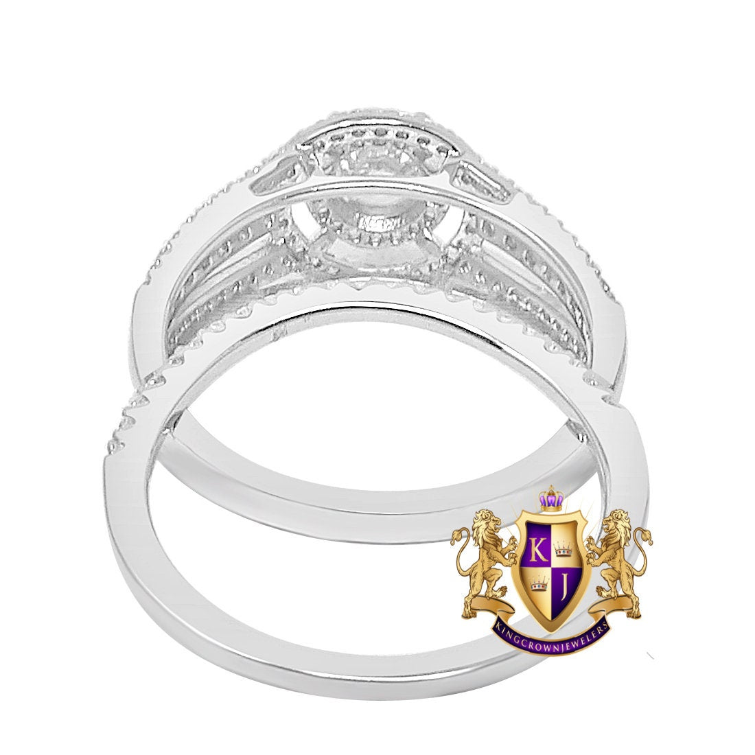 2 Piece Rings Set Solitaire 3.00 Cwt. Round Cut Simulated Diamond 14K White Gold On Italian Silver Ladies Bridal Wedding Engagement Band