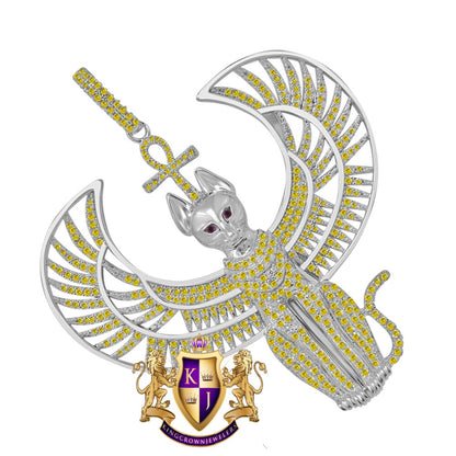 Real Genuine Sterling Silver 14K White Gold Finish Anubis Egyptian God Ankh Cross Pharaoh Custom Charm Pendent 35 + Grams Big 3''