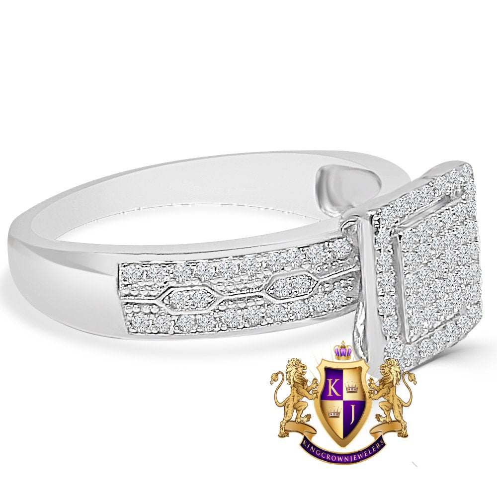 Real Sterling Silver 10K White Gold Over Simulated Diamond Ladies Women's Engagement Bridal Ring Band 1.00 Cwt.