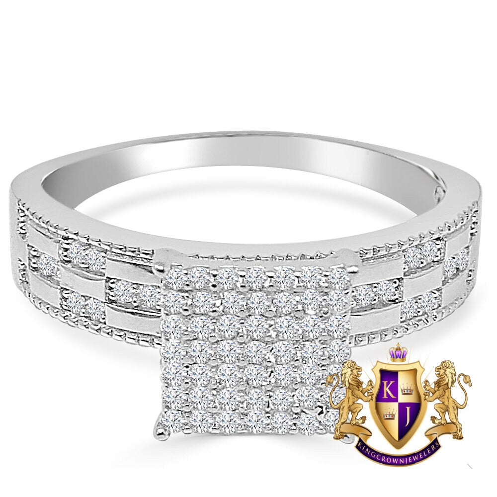 Genuine Sterling Silver 10K White Gold Over Simulated Diamond Ladies Women's Engagement Bridal Ring Band 1.00 Cwt.
