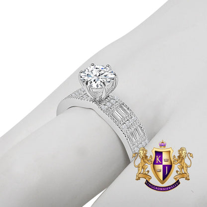 Solitaire Baguette Bridal Ring Real Sterling Silver 10K White Gold Over Simulated Diamond Ladies Engagement Band
