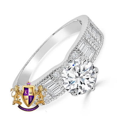 Solitaire Baguette Bridal Ring Real Sterling Silver 10K White Gold Over Simulated Diamond Ladies Engagement Band