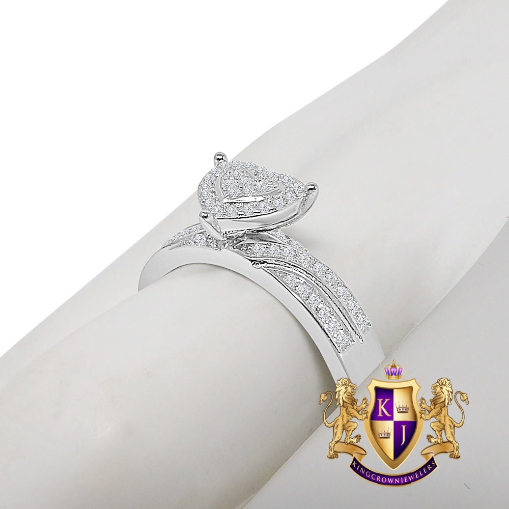 Love Heart Bridal Ring Real Sterling Silver 10K White Gold Over Ladies Engagement Band