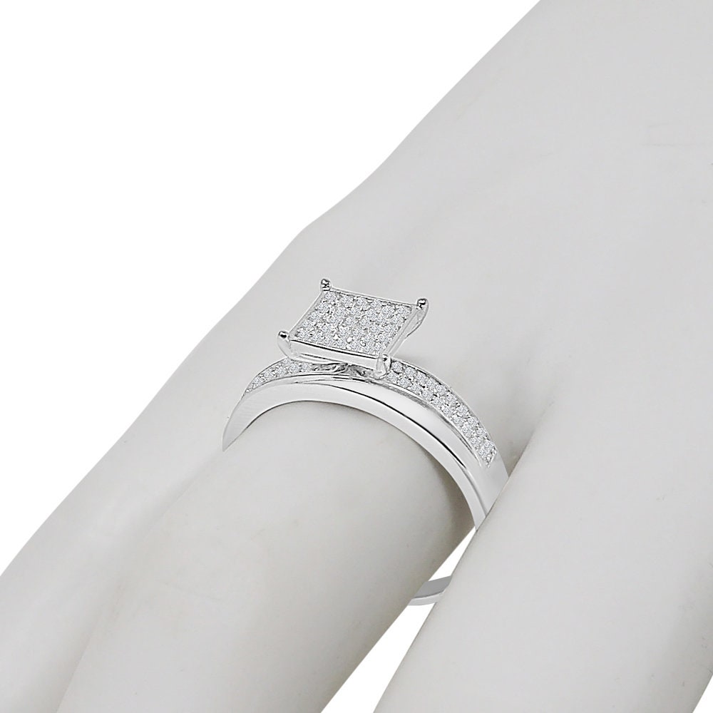 10K White Gold Over Bridal Wedding Ring Real Sterling Silver Simulated Diamond Ladies Engagement Band 1.00 Cwt.