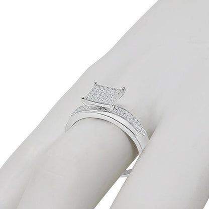 10K White Gold Over Bridal Wedding Ring Real Sterling Silver Simulated Diamond Ladies Engagement Band 1.00 Cwt.