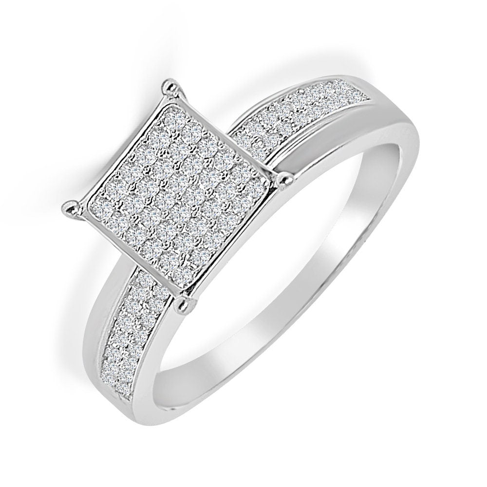 10K White Gold Over Bridal Wedding Ring Real Sterling Silver Simulated Diamond Ladies Engagement Band 1.00 Cwt.