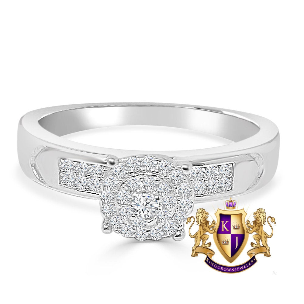 Flower 10K White Gold Over Bridal Wedding Ring Real Sterling Silver Simulated Diamond Ladies Engagement Band