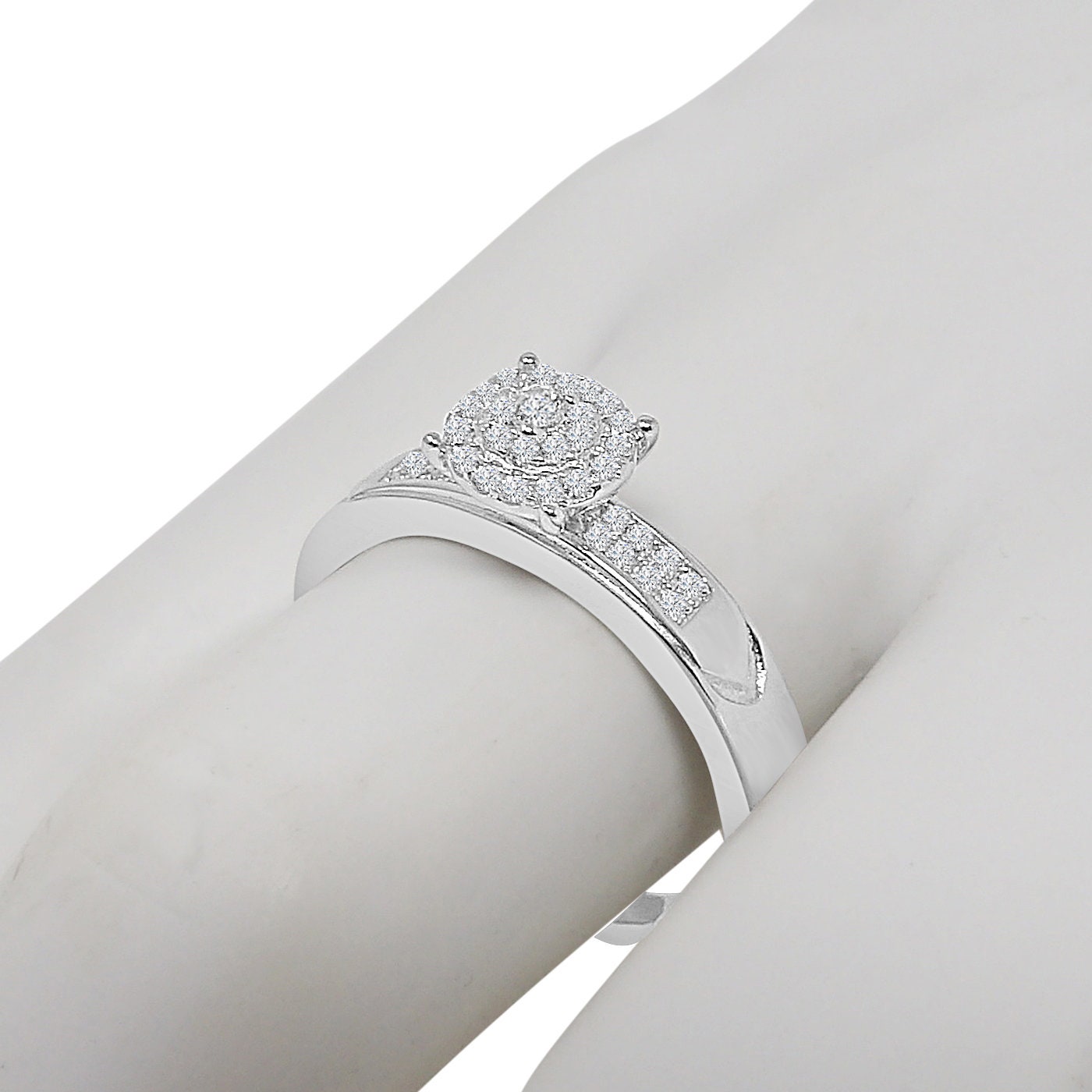 Flower 10K White Gold Over Bridal Wedding Ring Real Sterling Silver Simulated Diamond Ladies Engagement Band