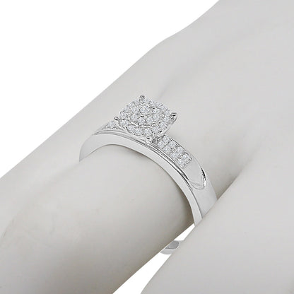 Flower 10K White Gold Over Bridal Wedding Ring Real Sterling Silver Simulated Diamond Ladies Engagement Band
