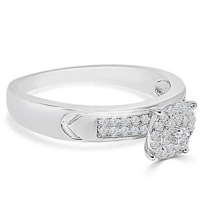 Flower 10K White Gold Over Bridal Wedding Ring Real Sterling Silver Simulated Diamond Ladies Engagement Band