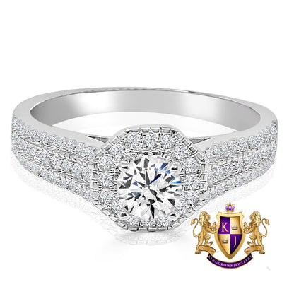 Ladies Engagement Band 10K White Gold Over Bridal Wedding Ring Real Sterling Silver Simulated Diamond
