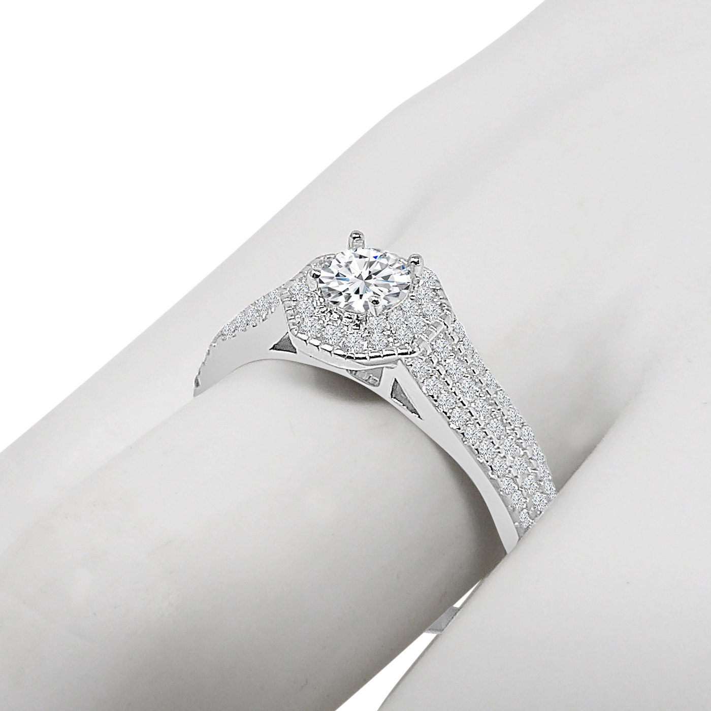 Ladies Engagement Band 10K White Gold Over Bridal Wedding Ring Real Sterling Silver Simulated Diamond